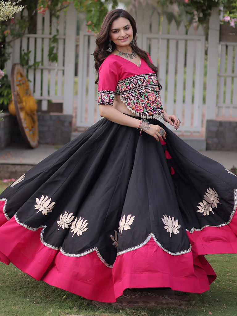 Impressive Black Gota Work Silk Navratri Wear Lehenga With Blouse