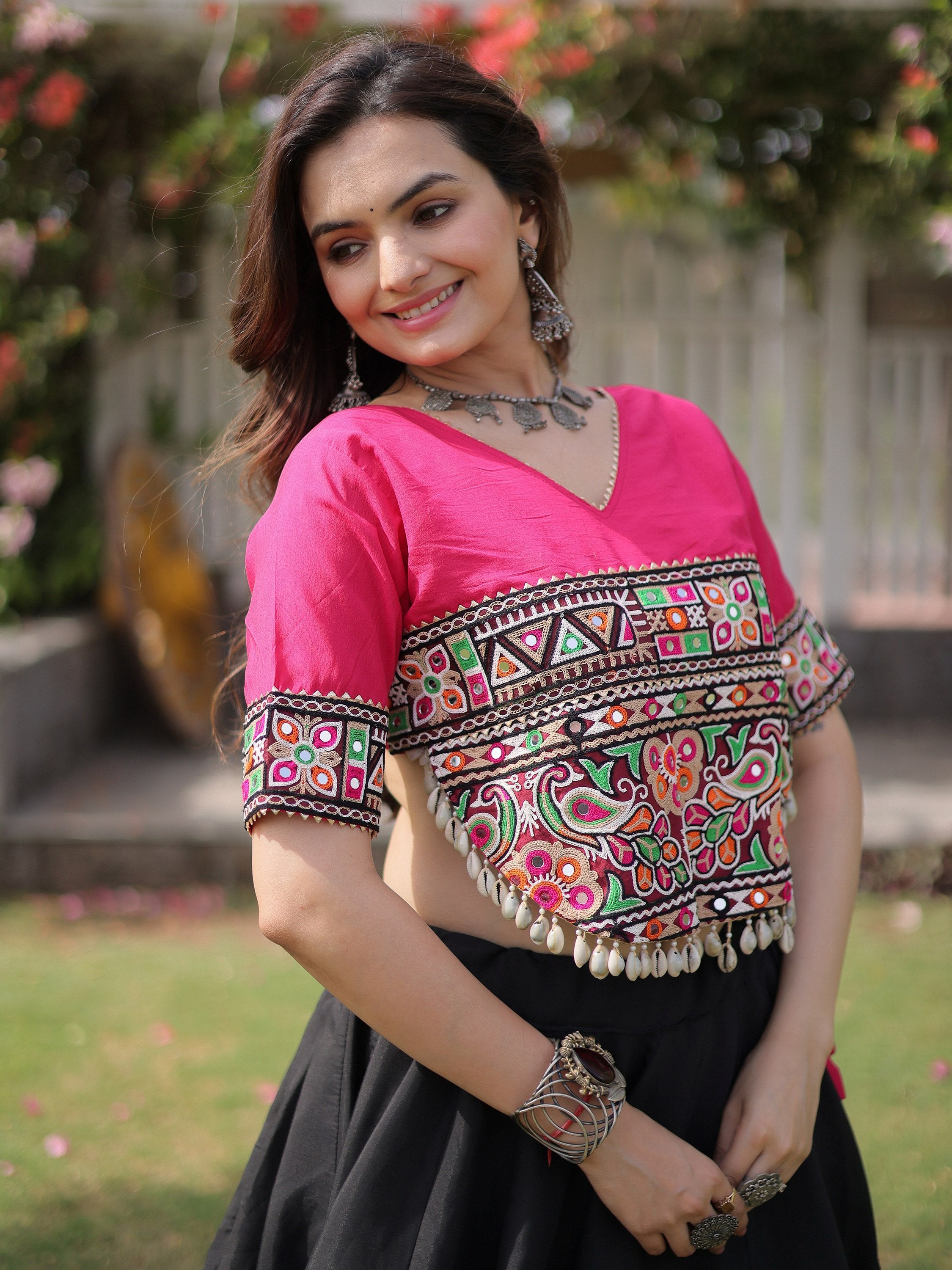 Impressive Black Gota Work Silk Navratri Wear Lehenga With Blouse