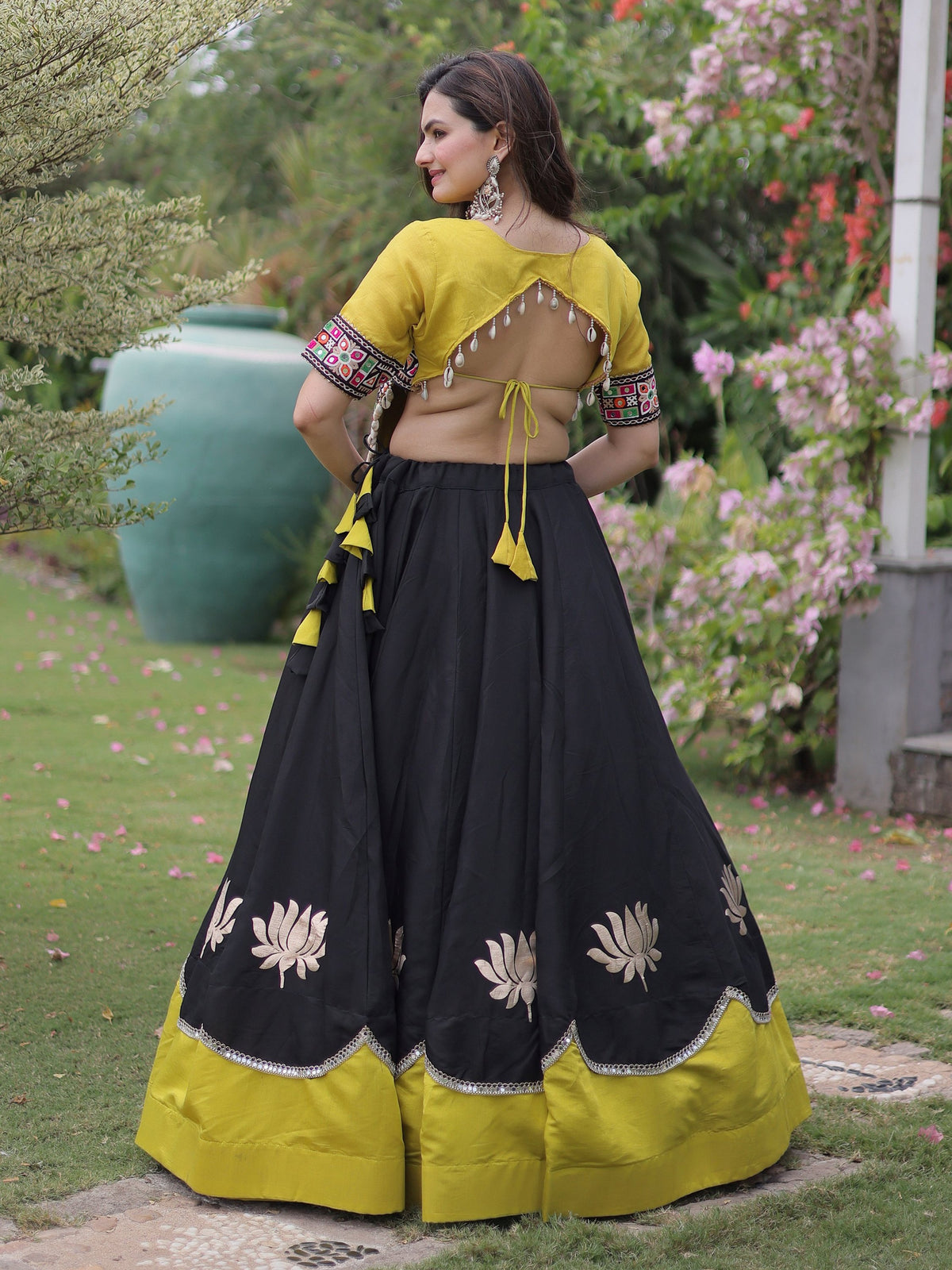 Stylish Black Silk Navratri Wear Lehenga With Kutchi Work Blouse