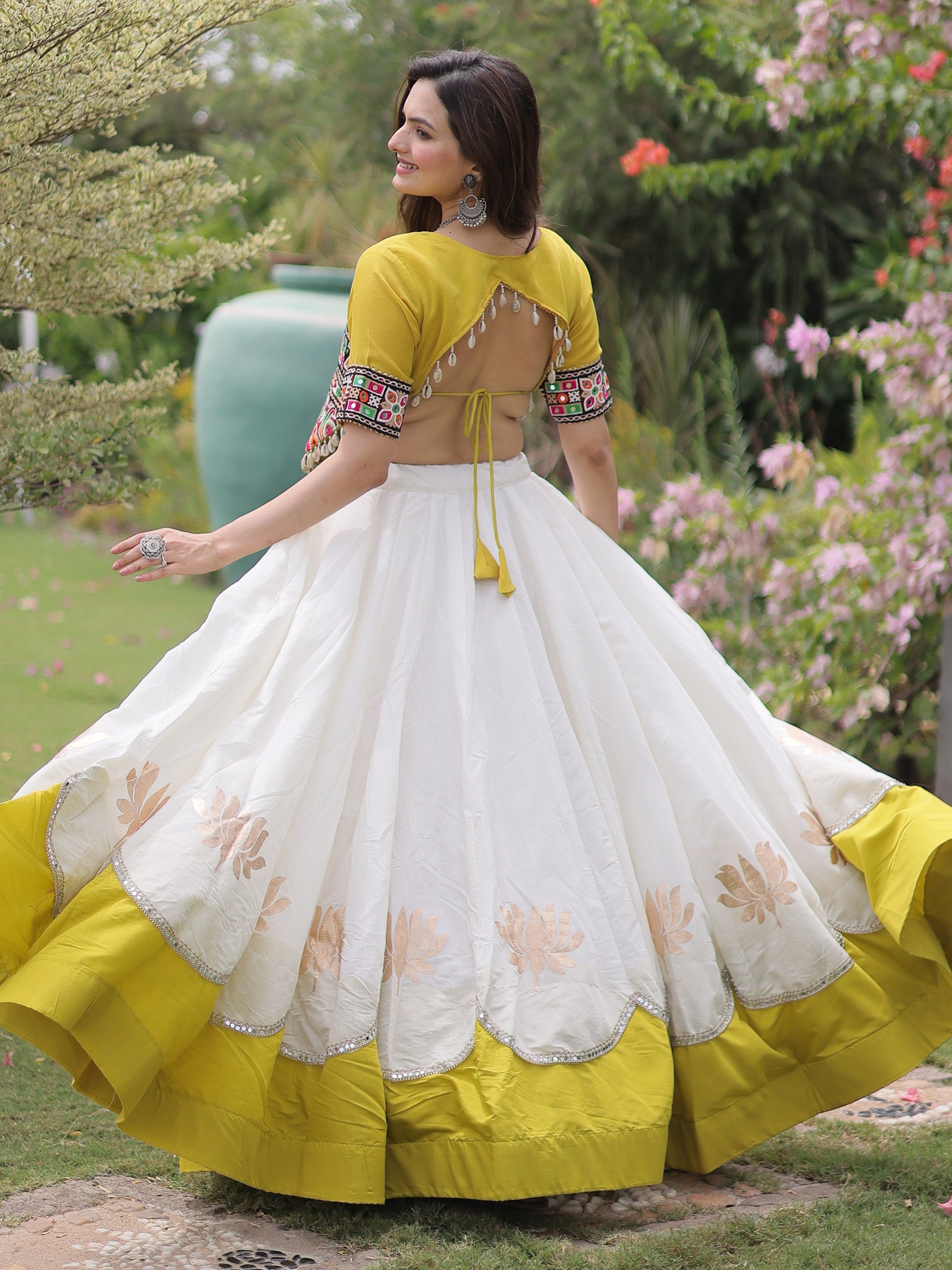 Breathtaking White Gota Work Silk Navratri Special Lehenga Choli