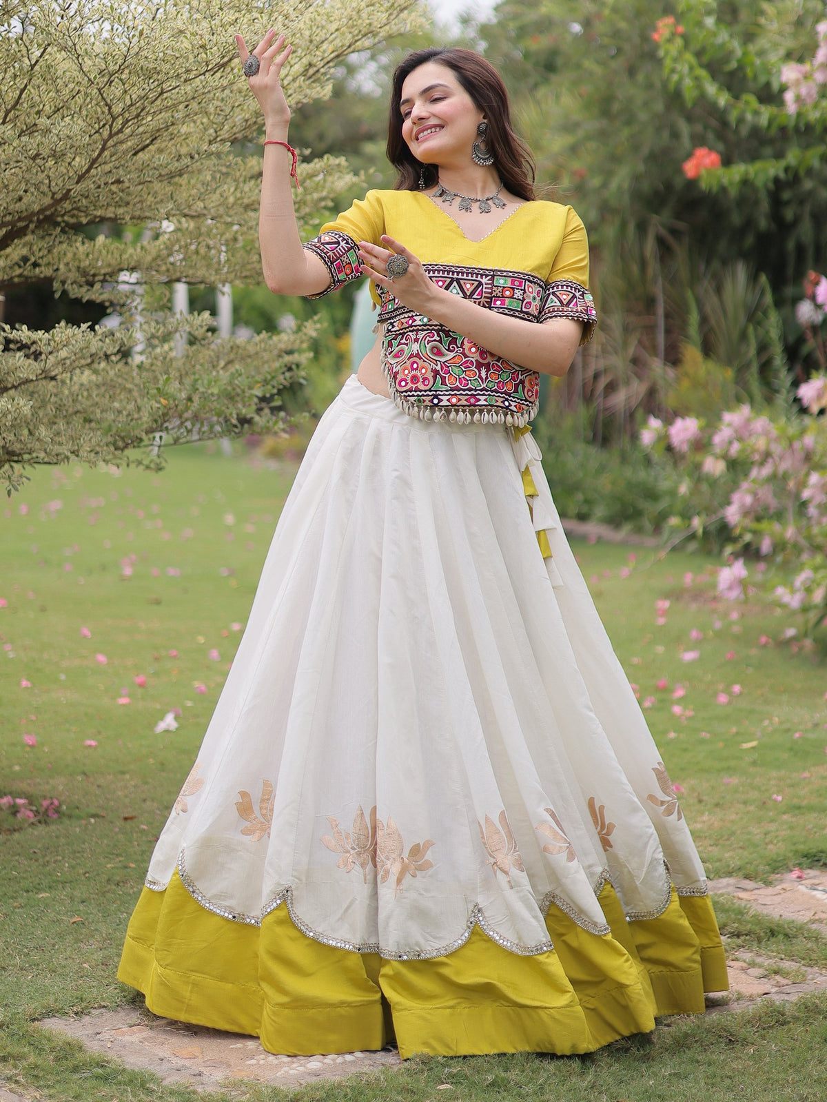 Breathtaking White Gota Work Silk Navratri Special Lehenga Choli