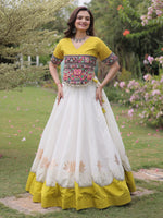 Breathtaking White Gota Work Silk Navratri Special Lehenga Choli
