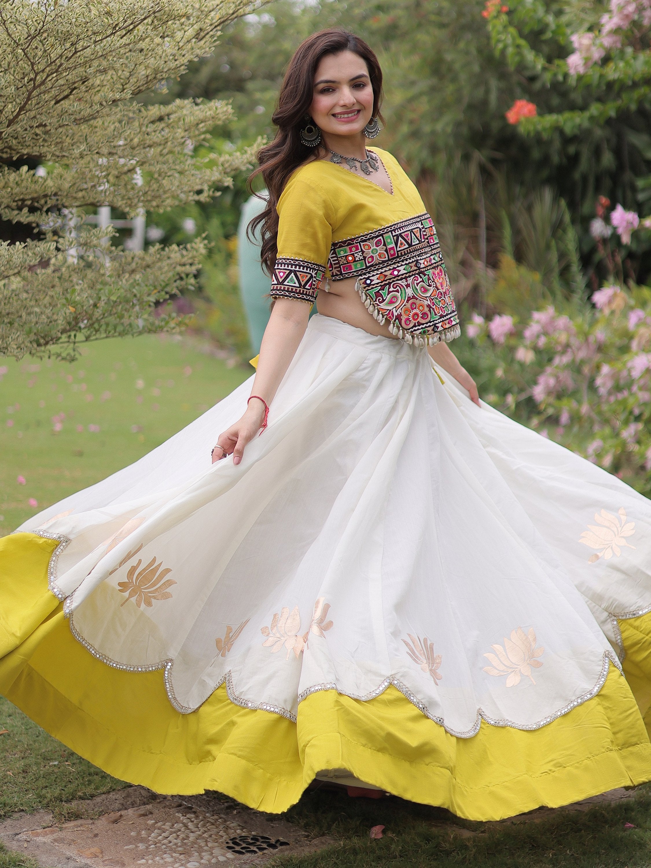 Breathtaking White Gota Work Silk Navratri Special Lehenga Choli