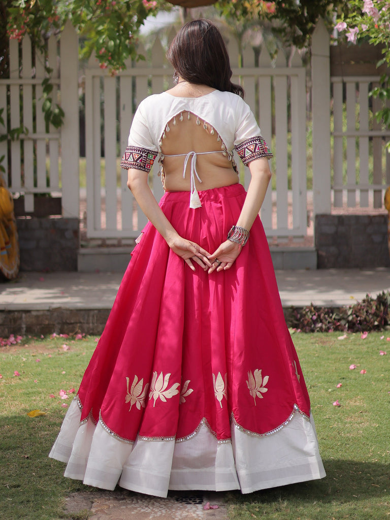 Majestic Pink Mirror Laced Silk Navratri Special Lehenga Choli