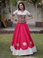 Majestic Pink Mirror Laced Silk Navratri Special Lehenga Choli