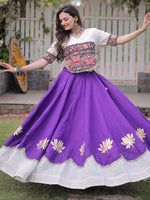 Dazzling Purple Gamthi Work Silk Navratri Special Lehenga Choli