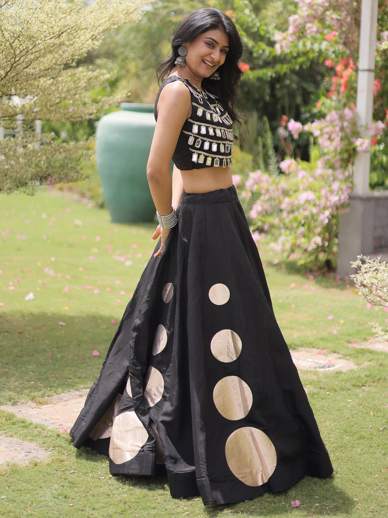 Graceful Black Mirror Laced Silk Navratri Special Lehenga With Blouse