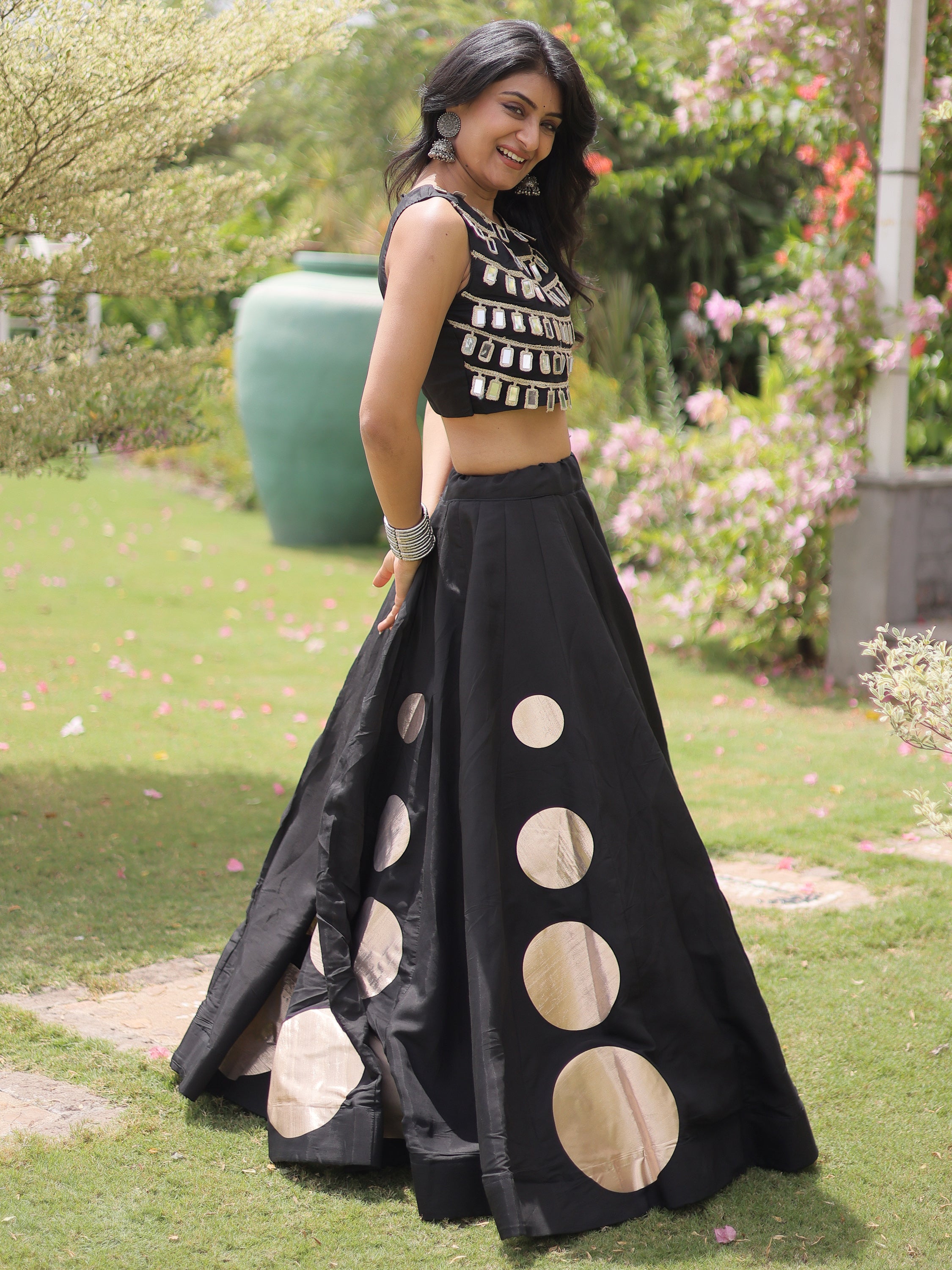 Graceful Black Mirror Laced Silk Navratri Special Lehenga With Blouse