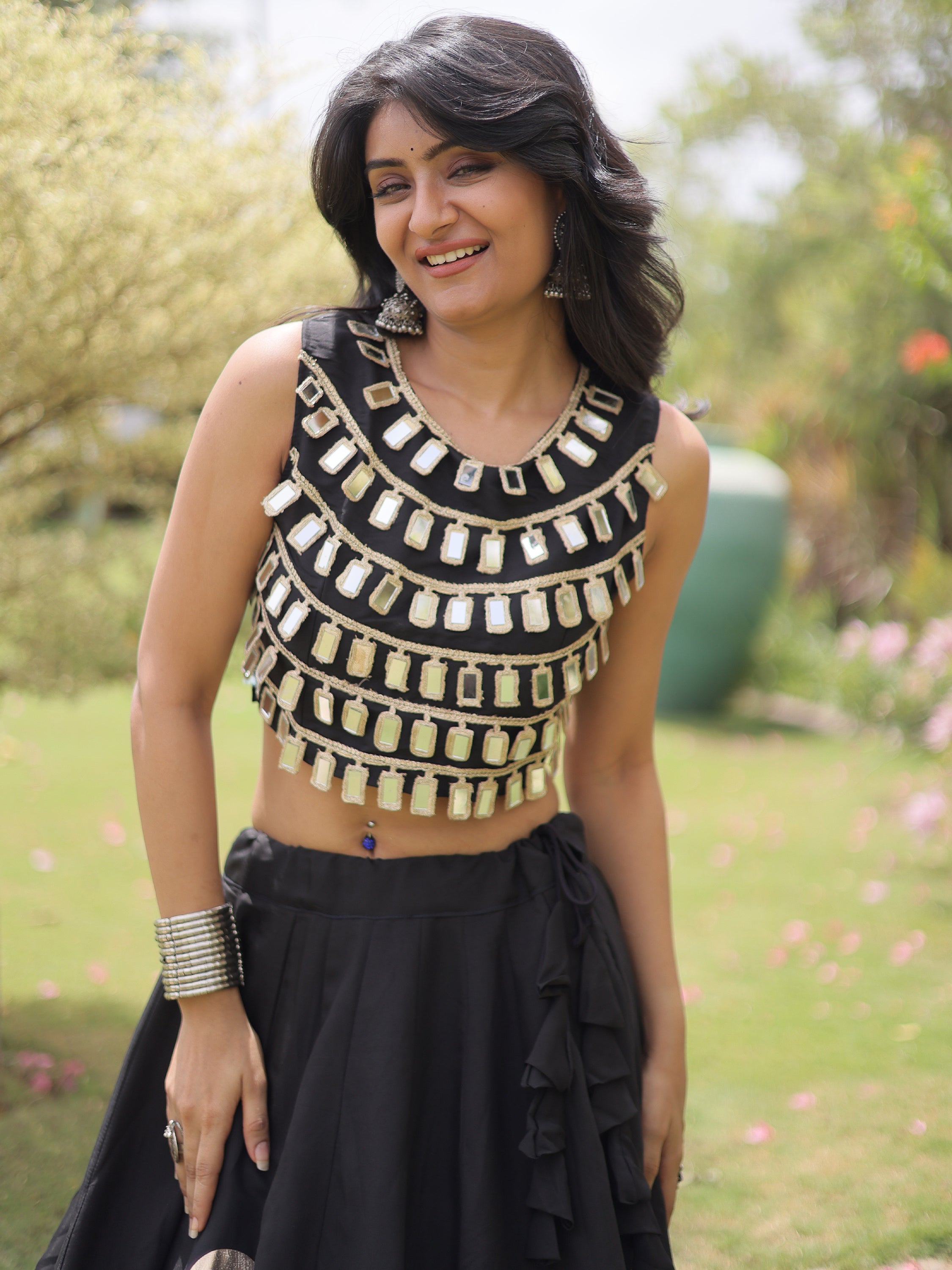 Graceful Black Mirror Laced Silk Navratri Special Lehenga With Blouse