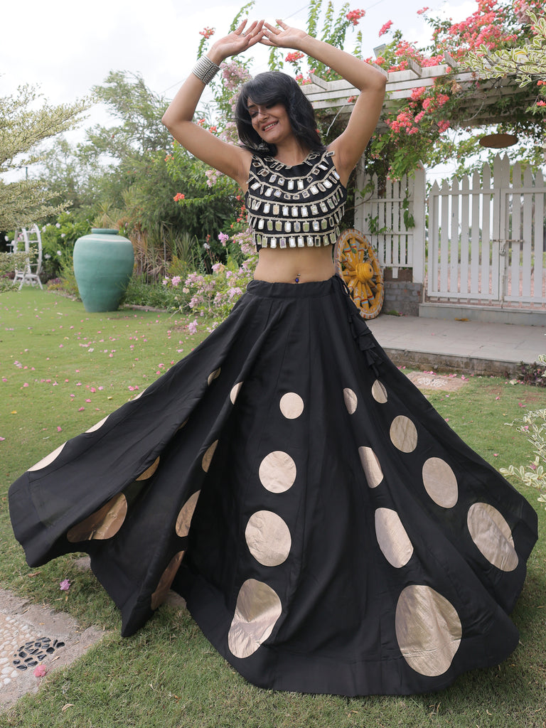 Graceful Black Mirror Laced Silk Navratri Special Lehenga With Blouse