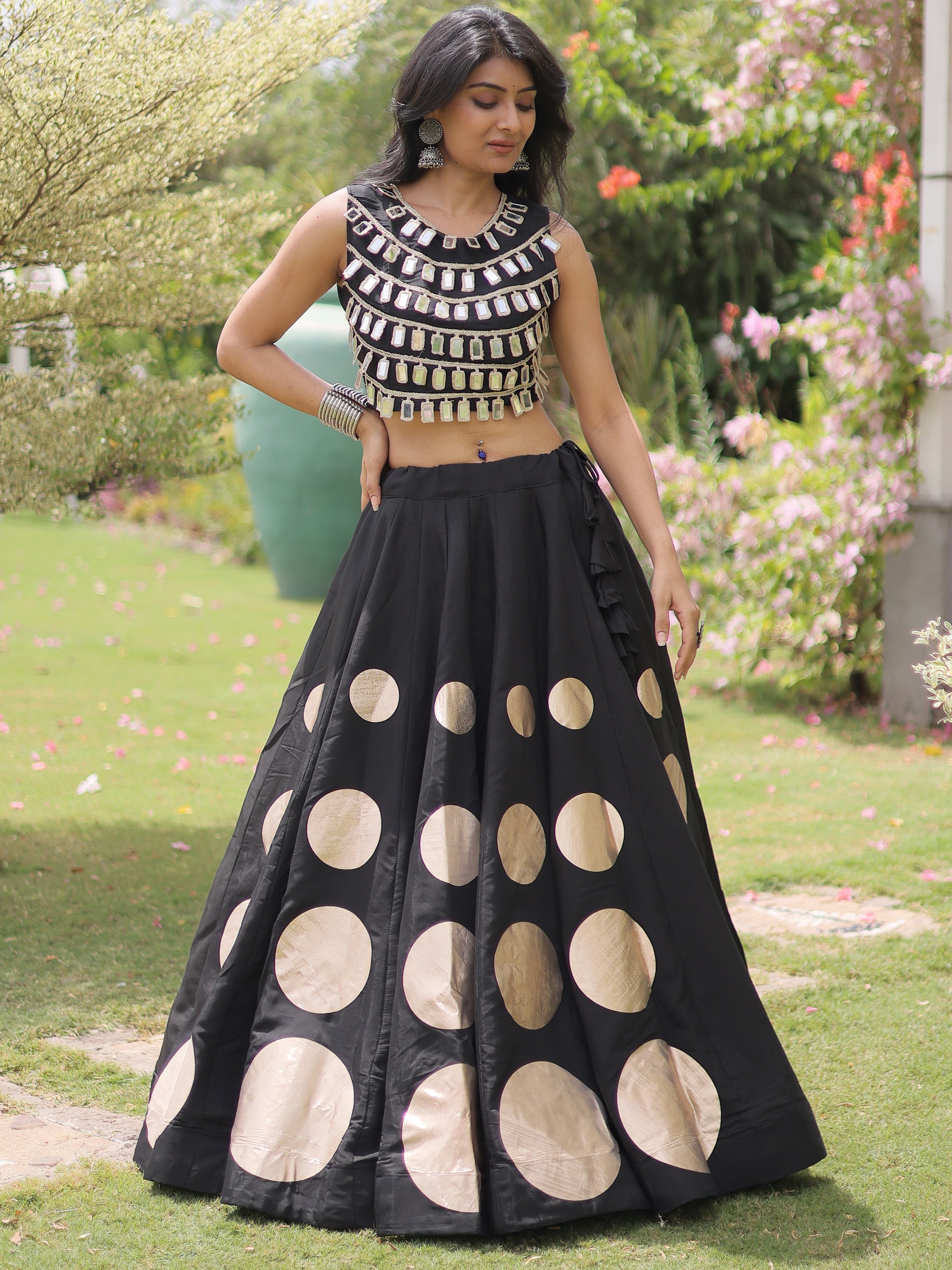 Graceful Black Mirror Laced Silk Navratri Special Lehenga With Blouse
