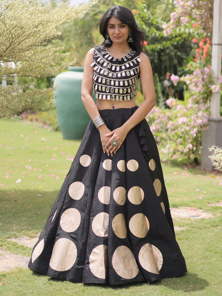 Graceful Black Mirror Laced Silk Navratri Special Lehenga With Blouse