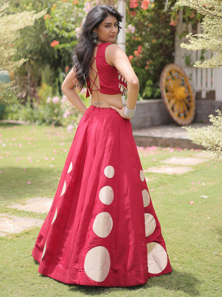 Sumptuous Maroon Gota Work Silk Navratri Wear Lehenga Choli