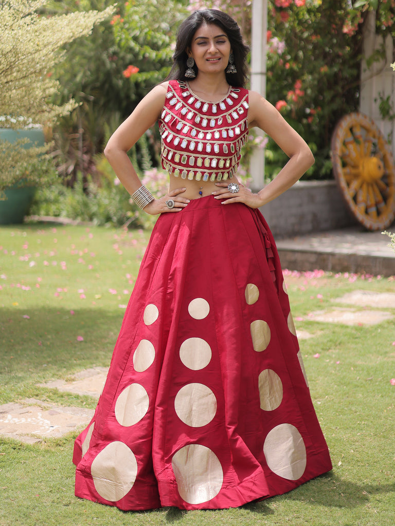 Sumptuous Maroon Gota Work Silk Navratri Wear Lehenga Choli