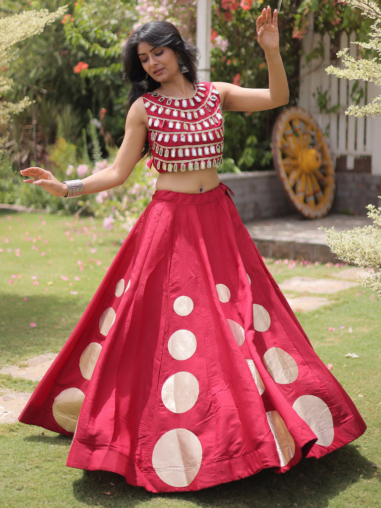 Sumptuous Maroon Gota Work Silk Navratri Wear Lehenga Choli