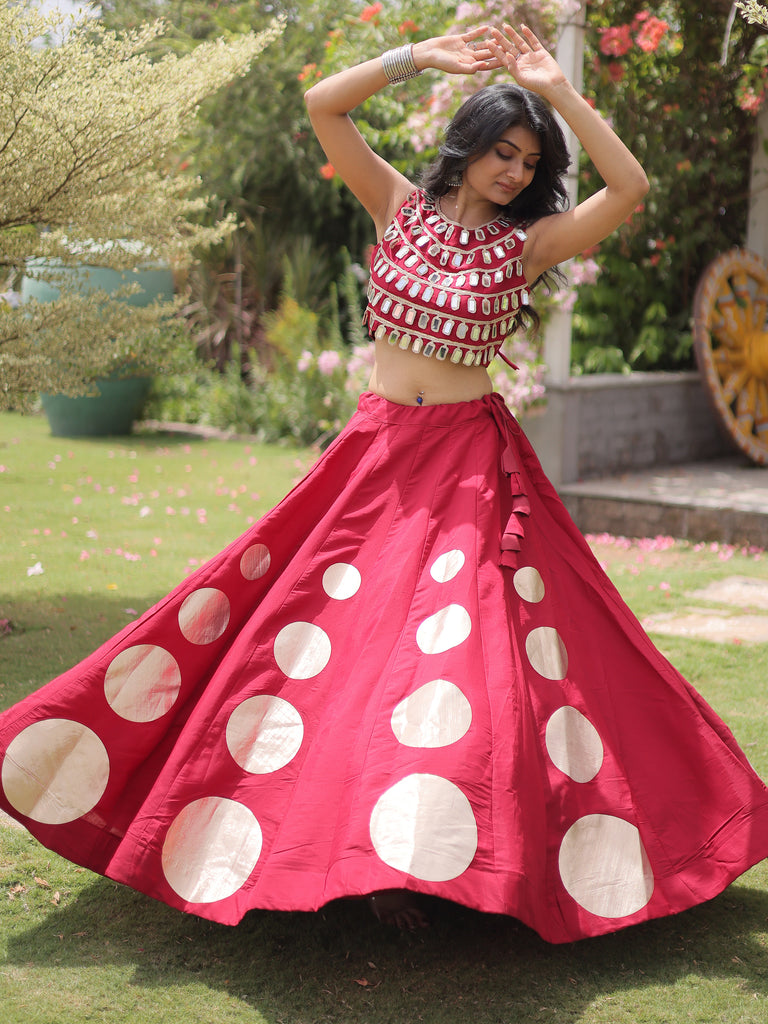 Sumptuous Maroon Gota Work Silk Navratri Wear Lehenga Choli