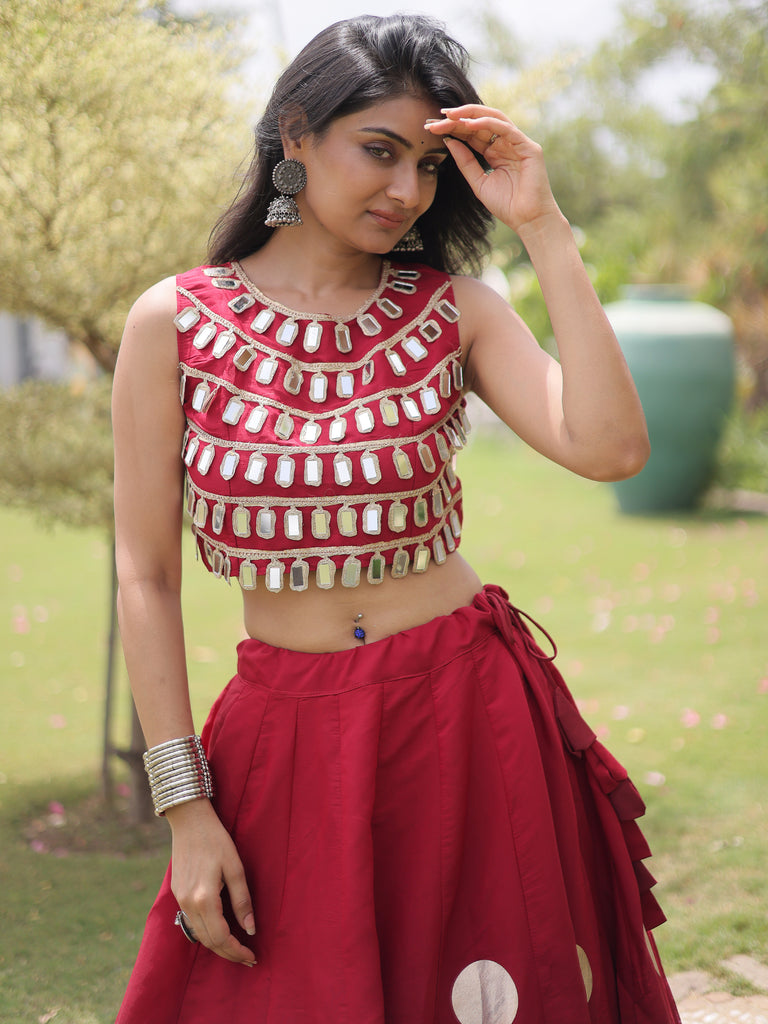 Sumptuous Maroon Gota Work Silk Navratri Wear Lehenga Choli