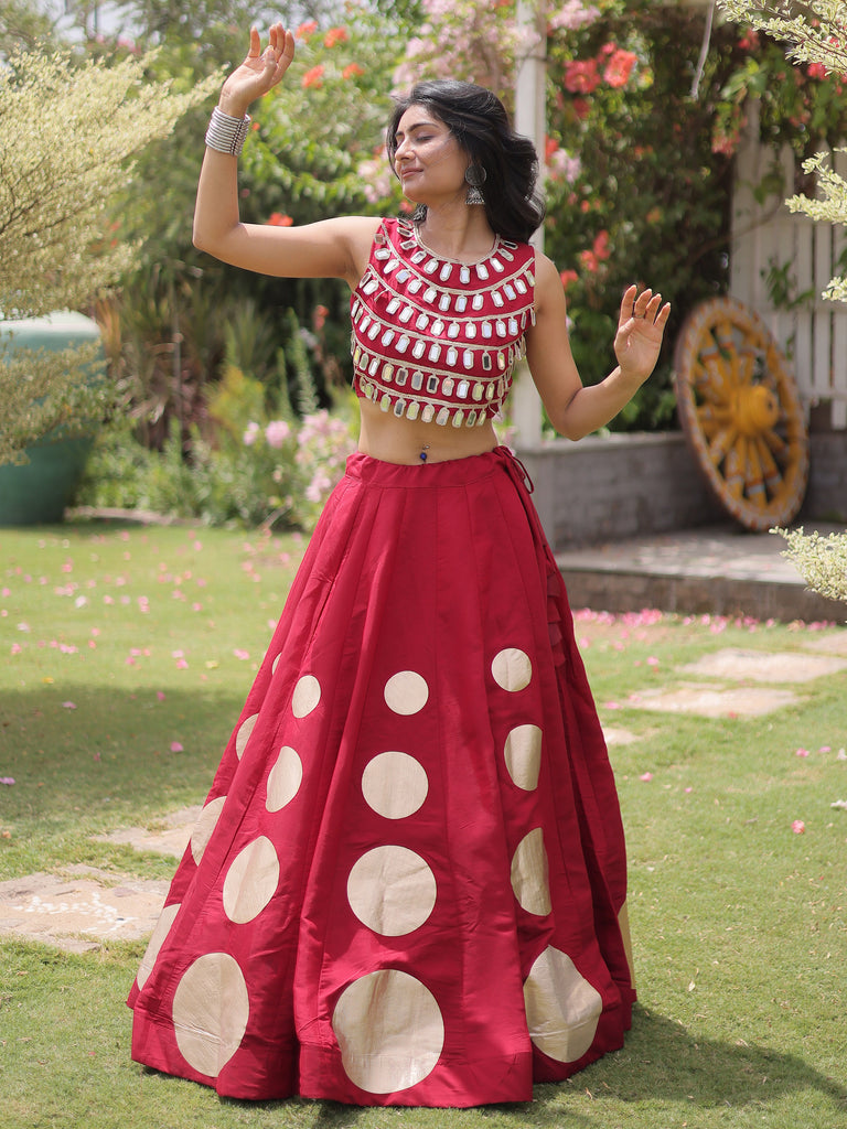 Sumptuous Maroon Gota Work Silk Navratri Wear Lehenga Choli