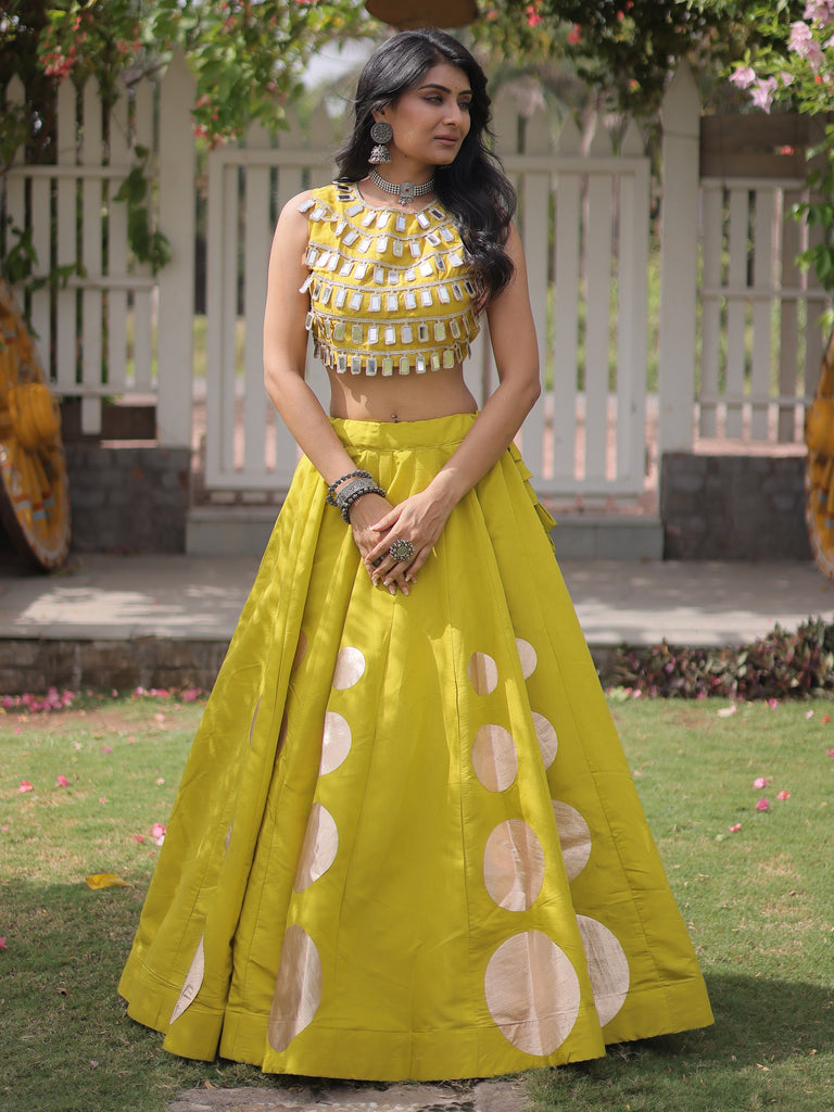Enchanting Olive Green Gota Work Silk Navratri Wear Lehenga Choli