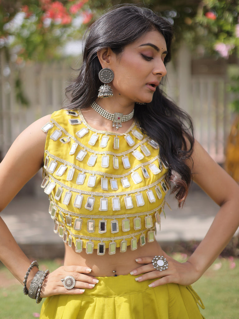Enchanting Olive Green Gota Work Silk Navratri Wear Lehenga Choli