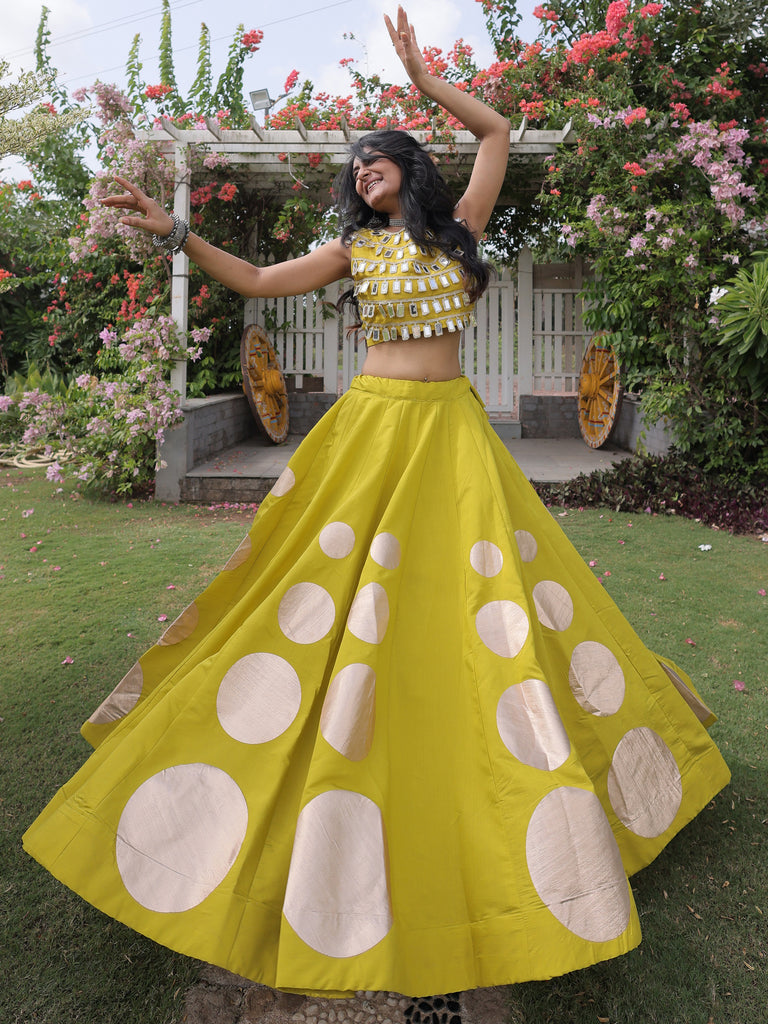 Enchanting Olive Green Gota Work Silk Navratri Wear Lehenga Choli