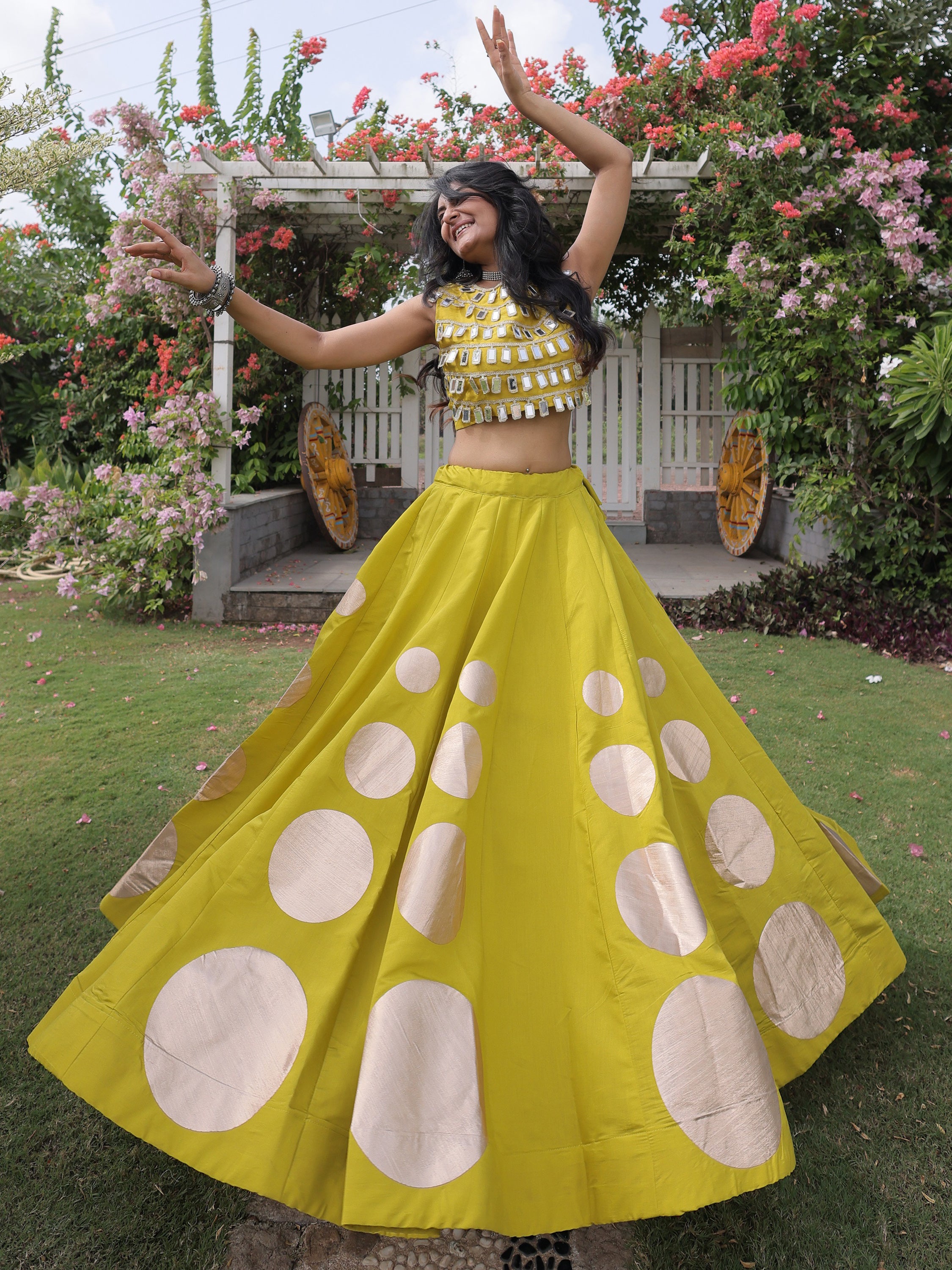 Enchanting Olive Green Gota Work Silk Navratri Wear Lehenga Choli