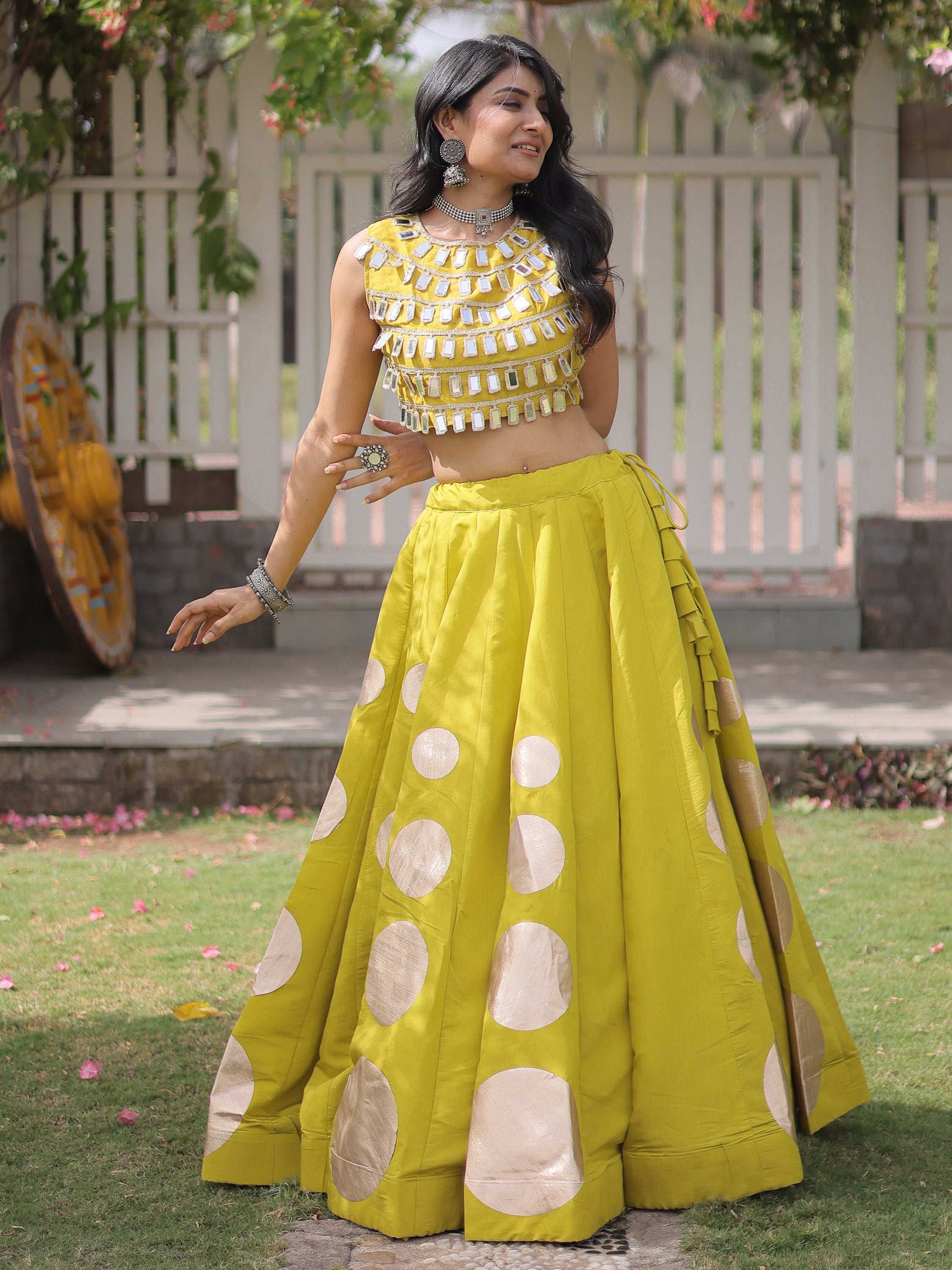 Enchanting Olive Green Gota Work Silk Navratri Wear Lehenga Choli