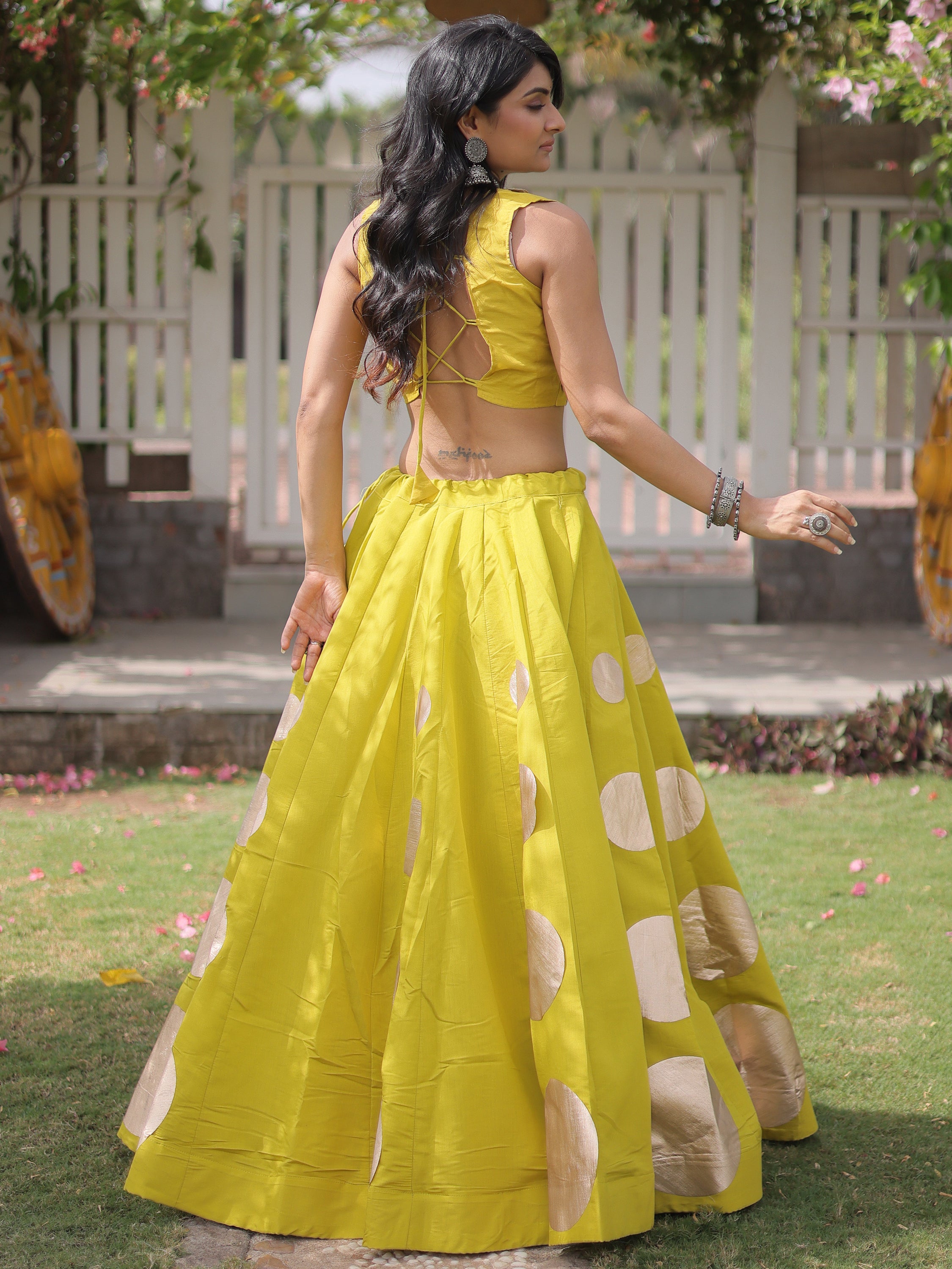 Enchanting Olive Green Gota Work Silk Navratri Wear Lehenga Choli