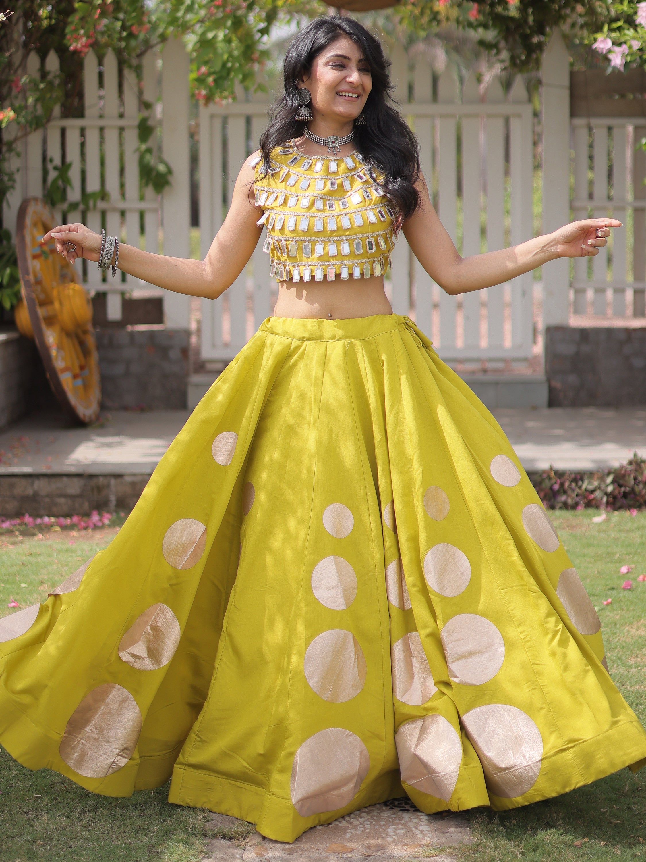 Enchanting Olive Green Gota Work Silk Navratri Wear Lehenga Choli