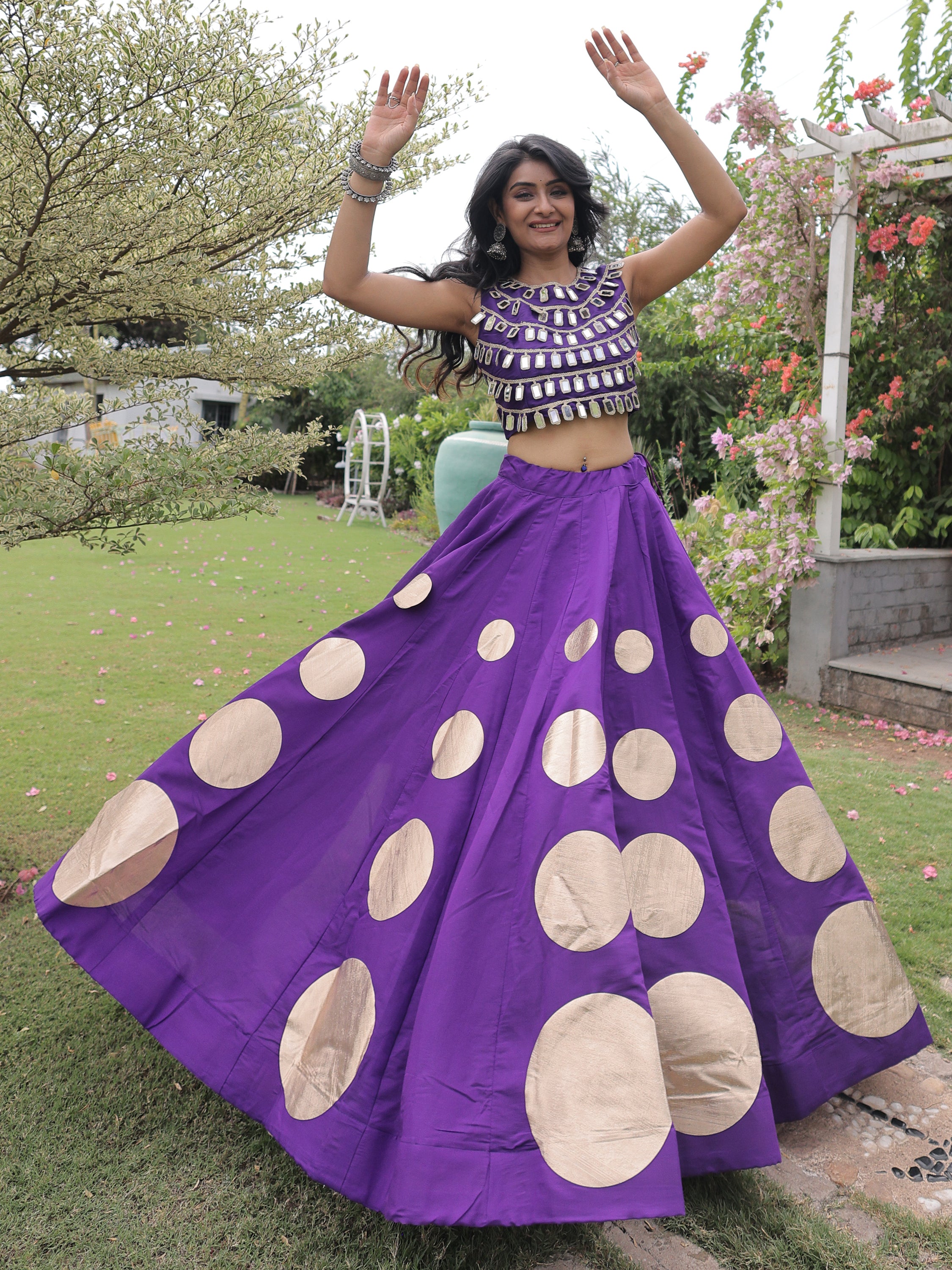 Magnetic Purple Gota Work Silk Navratri Special Lehenga Choli