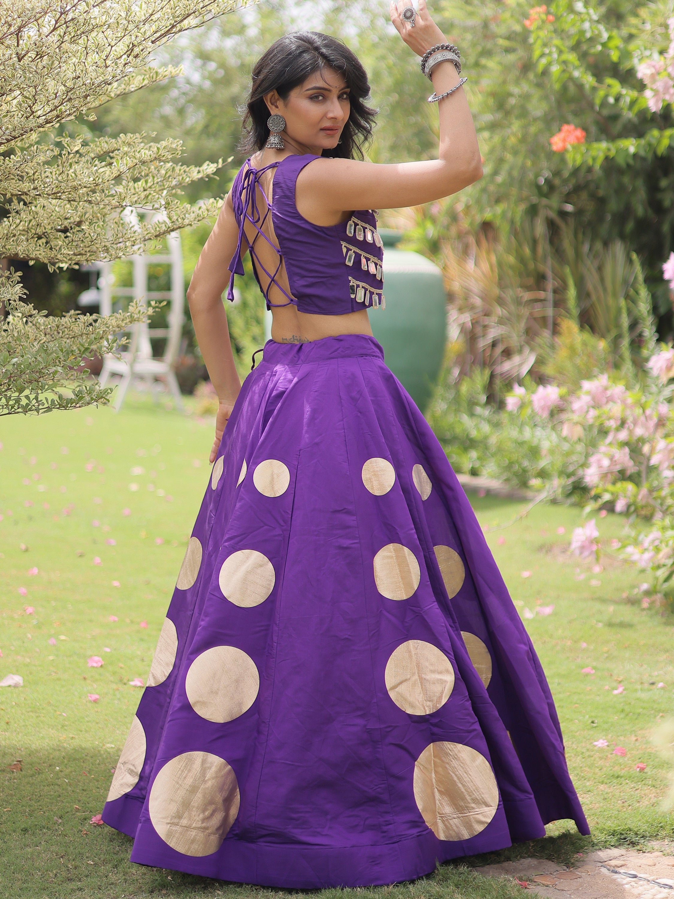 Magnetic Purple Gota Work Silk Navratri Special Lehenga Choli