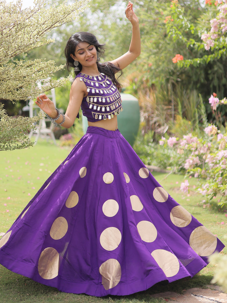 Magnetic Purple Gota Work Silk Navratri Special Lehenga Choli