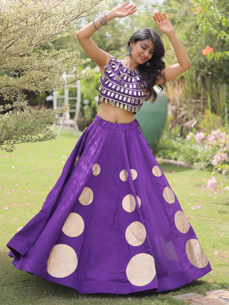 Magnetic Purple Gota Work Silk Navratri Special Lehenga Choli