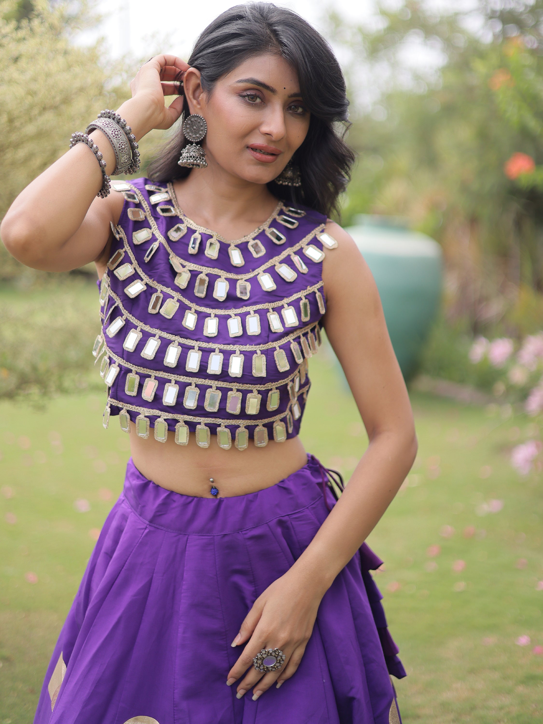 Magnetic Purple Gota Work Silk Navratri Special Lehenga Choli