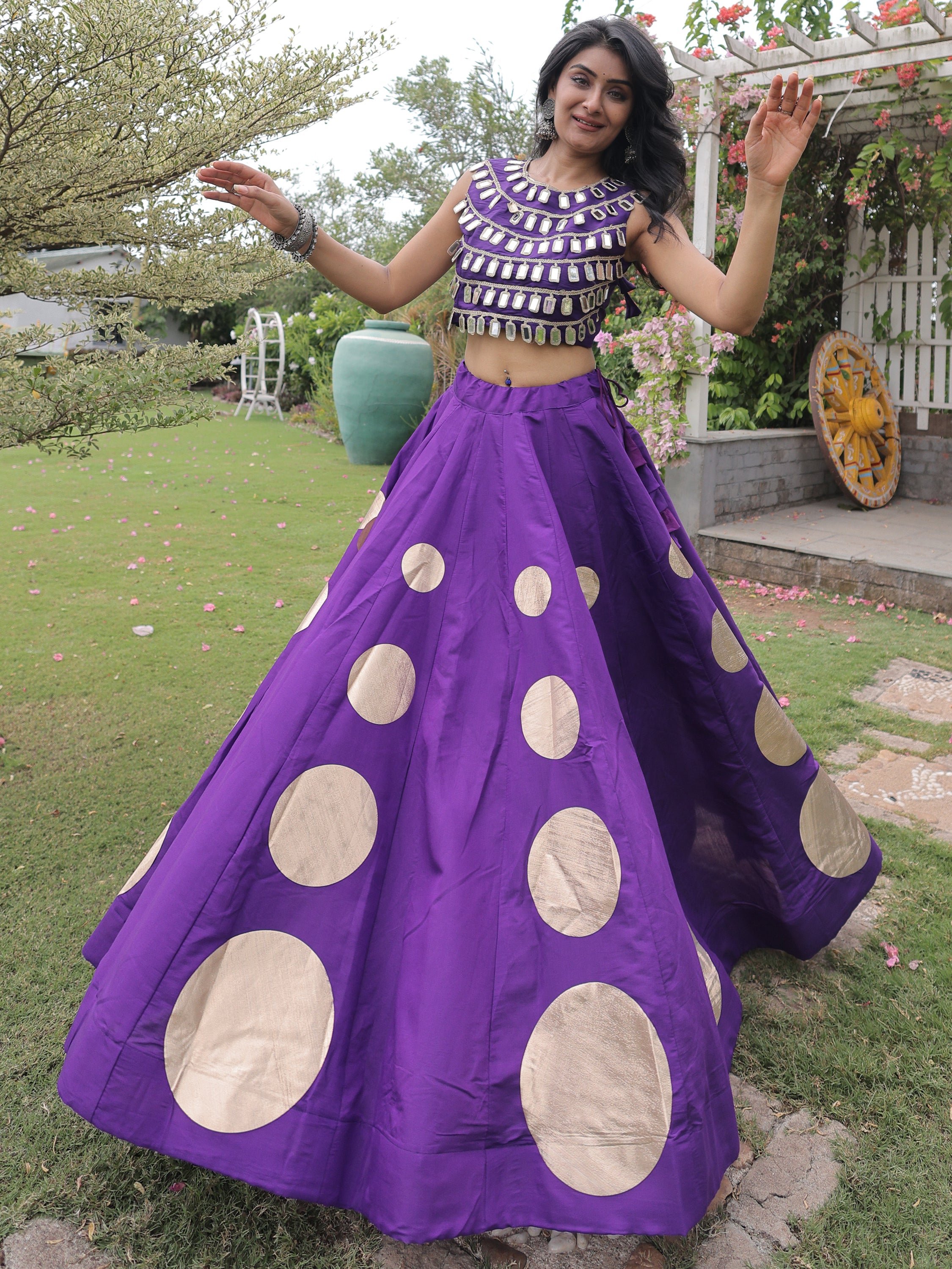 Magnetic Purple Gota Work Silk Navratri Special Lehenga Choli
