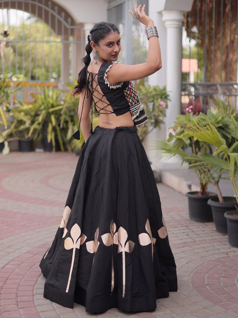 Awesome Black Kutchi Work Silk Navratri Special Lehenga Choli