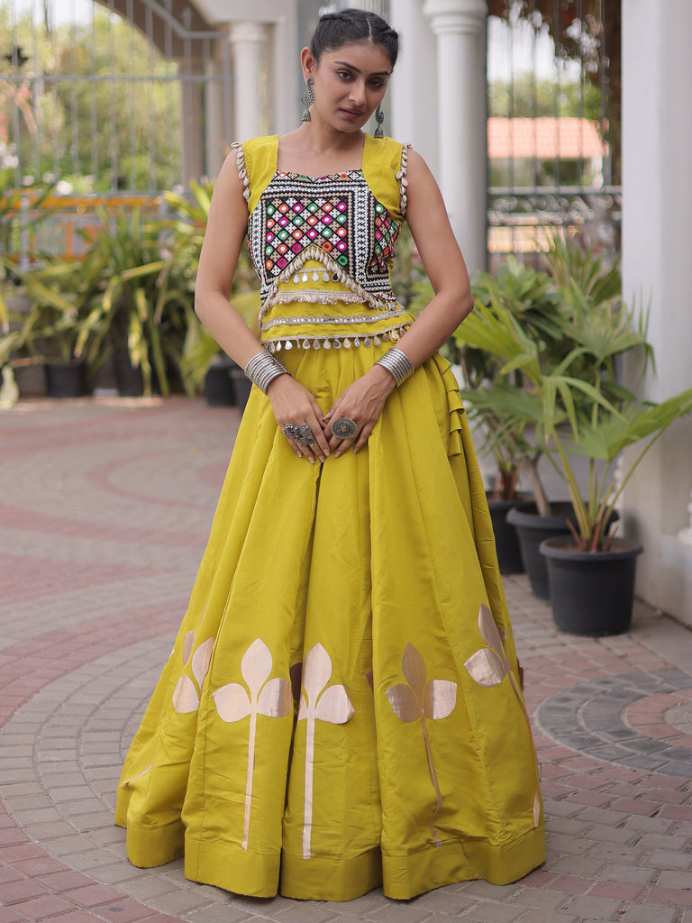 Gorgeous Green Embroidered Silk Navratri Wear Lehenga Choli