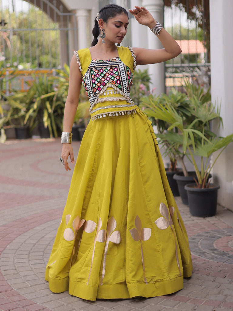 Gorgeous Green Embroidered Silk Navratri Wear Lehenga Choli