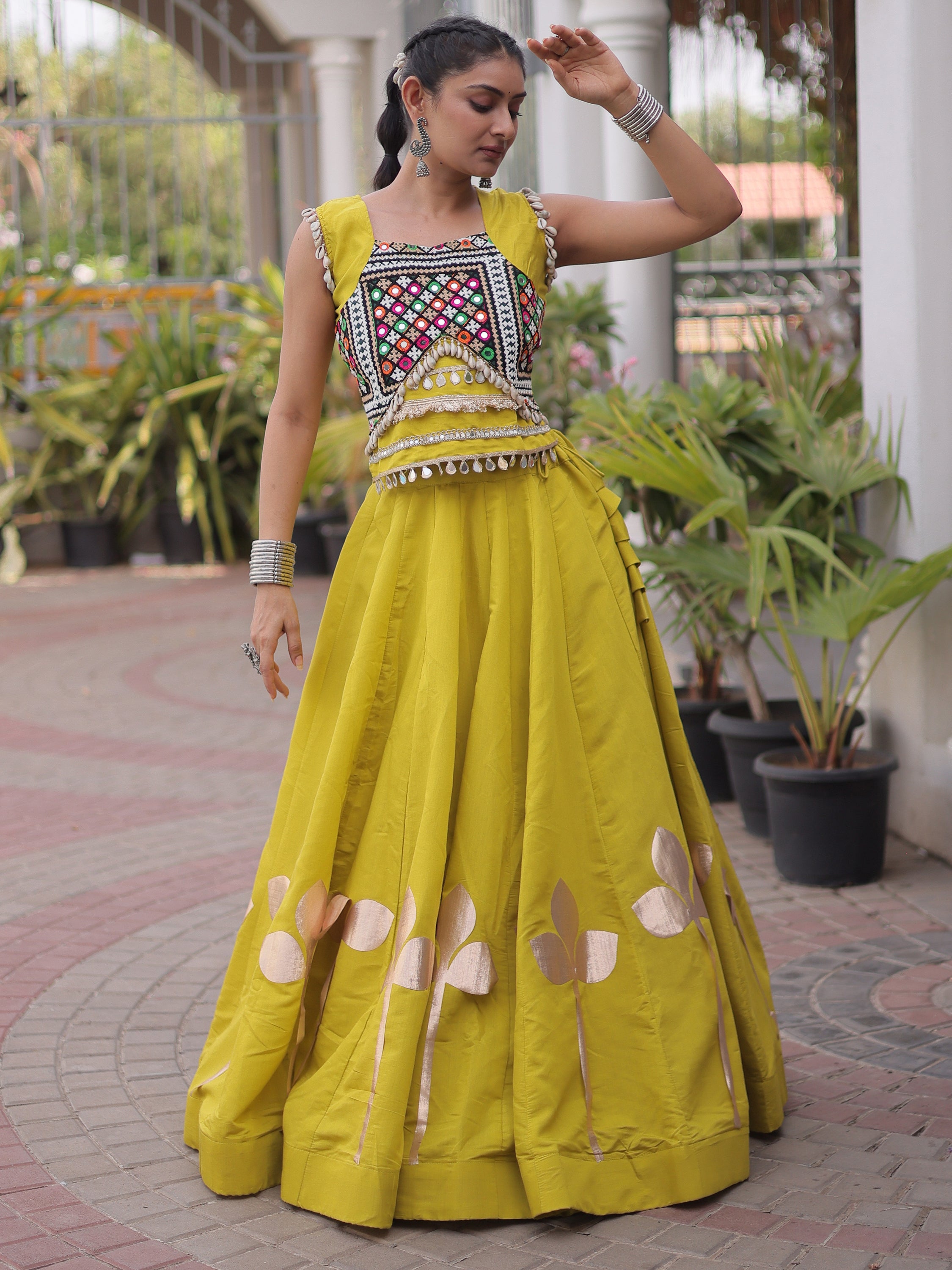 Gorgeous Green Embroidered Silk Navratri Wear Lehenga Choli