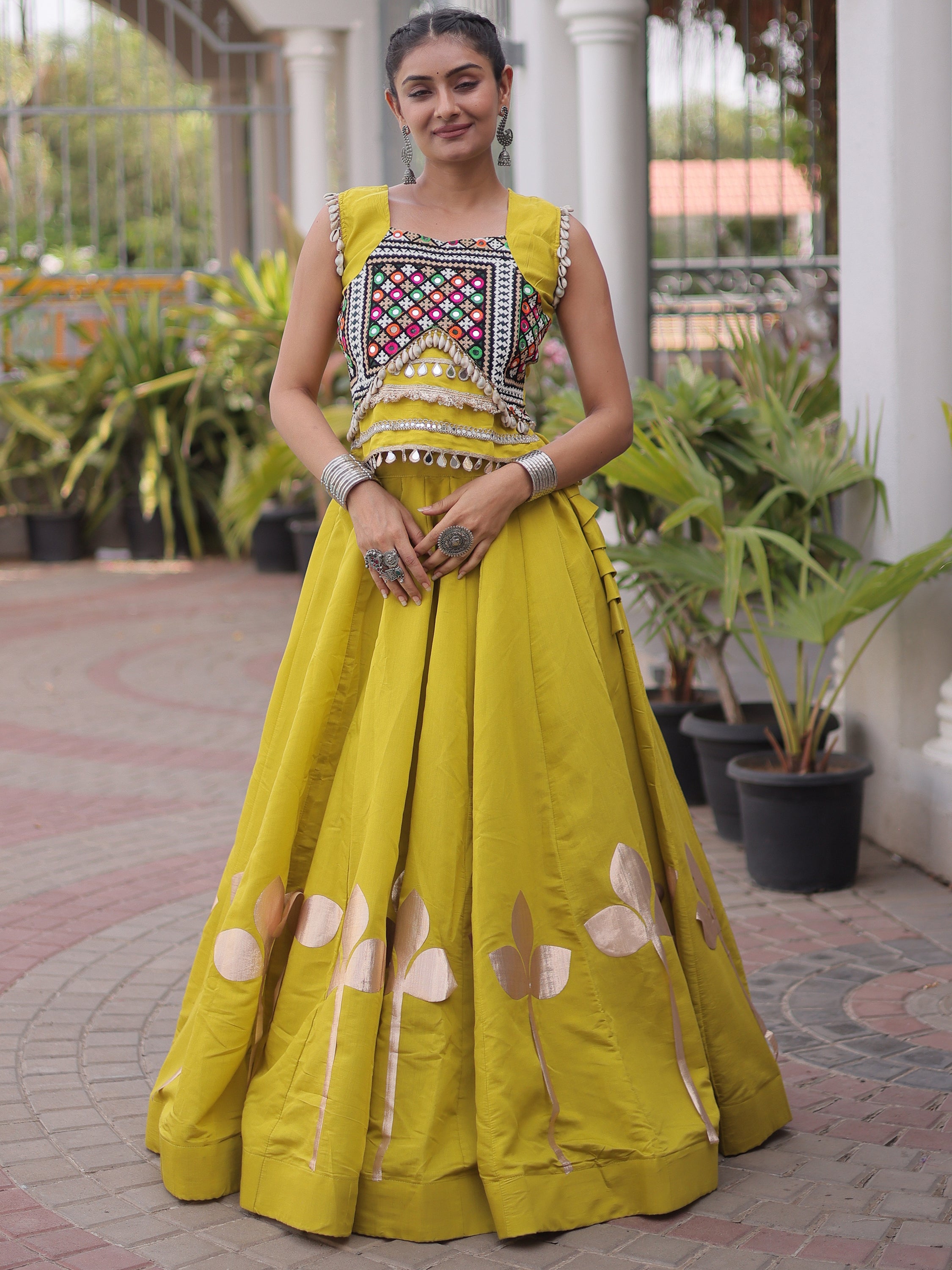 Gorgeous Green Embroidered Silk Navratri Wear Lehenga Choli