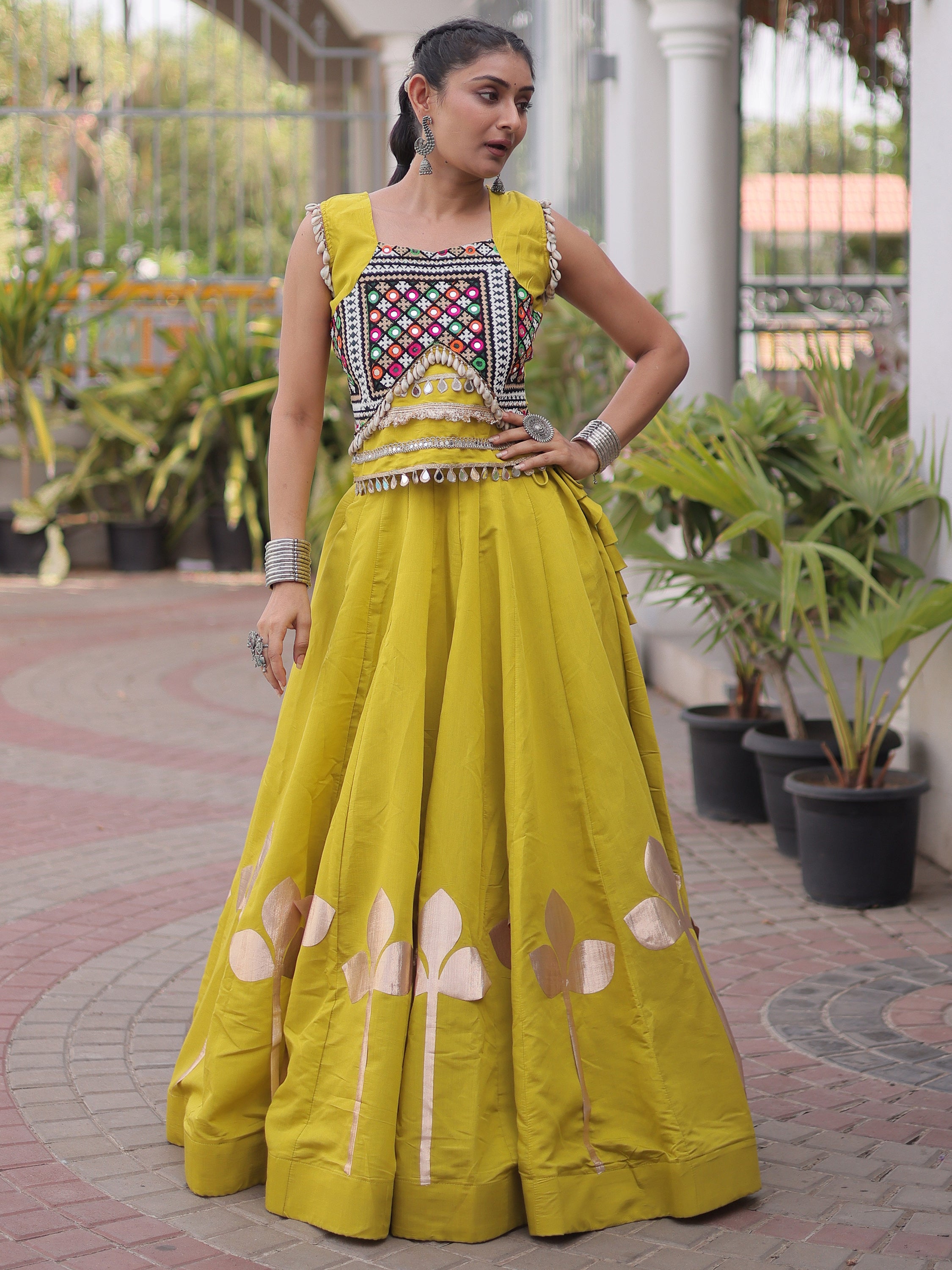 Gorgeous Green Embroidered Silk Navratri Wear Lehenga Choli