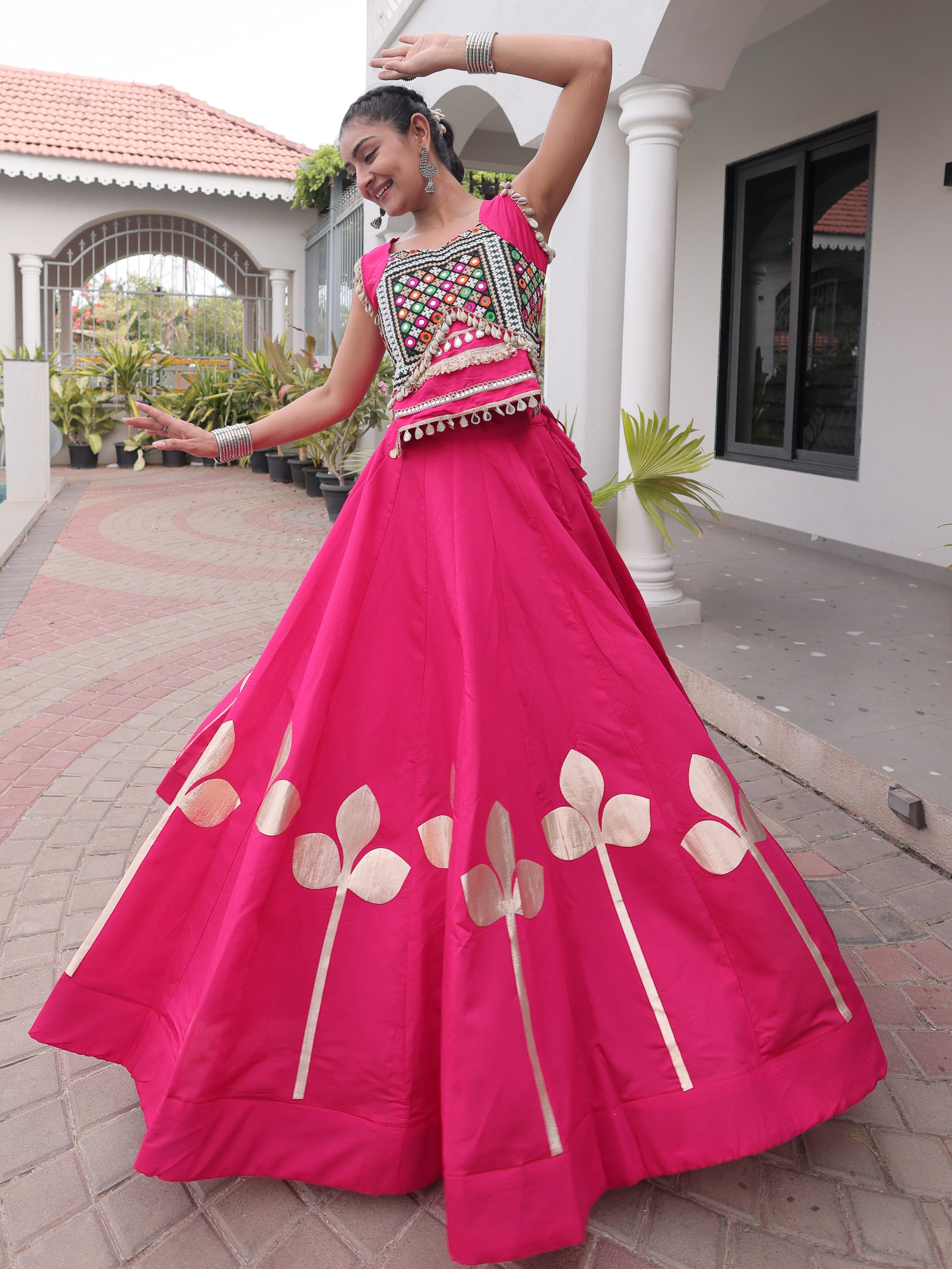 Precious Rani Pink Kutchi Work Silk Navratri Wear Lehenga Choli
