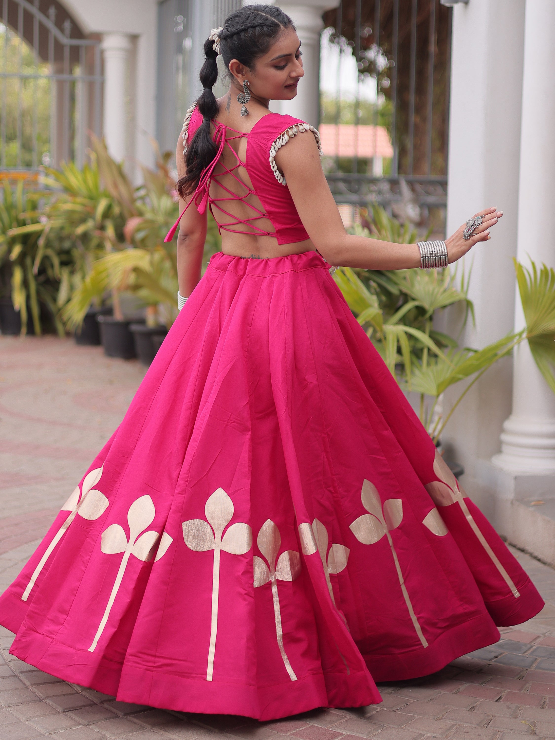 Precious Rani Pink Kutchi Work Silk Navratri Wear Lehenga Choli