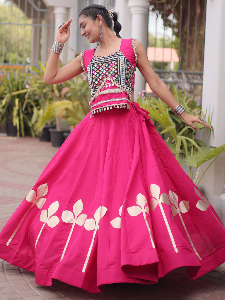 Precious Rani Pink Kutchi Work Silk Navratri Wear Lehenga Choli