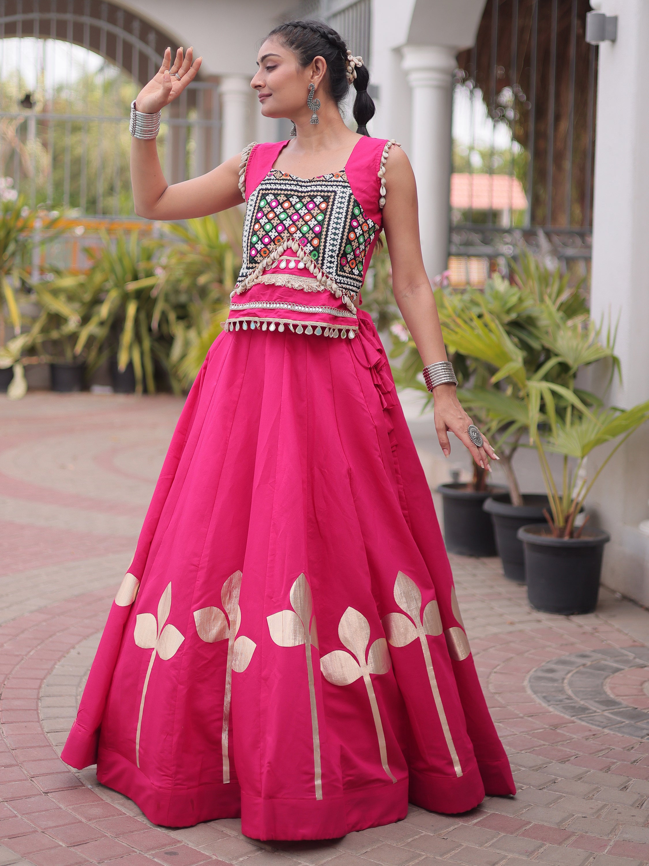 Precious Rani Pink Kutchi Work Silk Navratri Wear Lehenga Choli