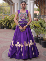 Attractive Purple Gamthi Work Silk Navratri Special Lehenga With Blouse