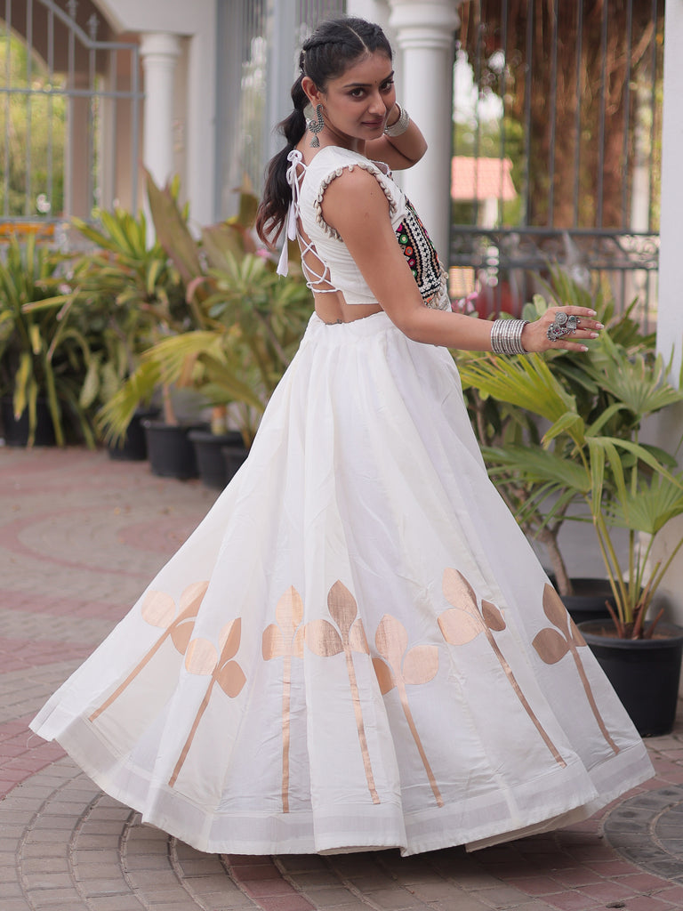 Amazeballs White Embroidered Silk Navratri Wear Lehenga Choli