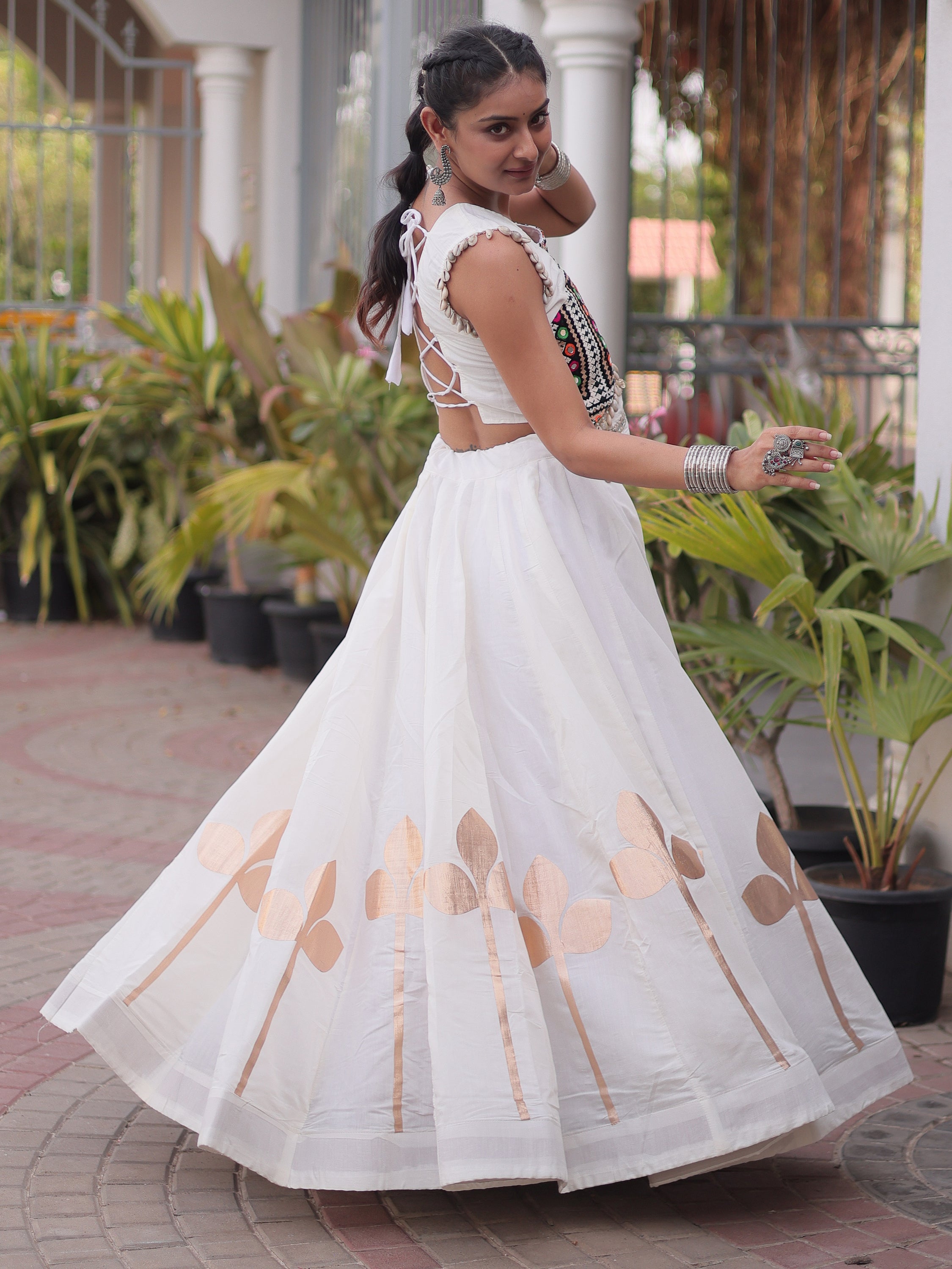 Amazeballs White Embroidered Silk Navratri Wear Lehenga Choli