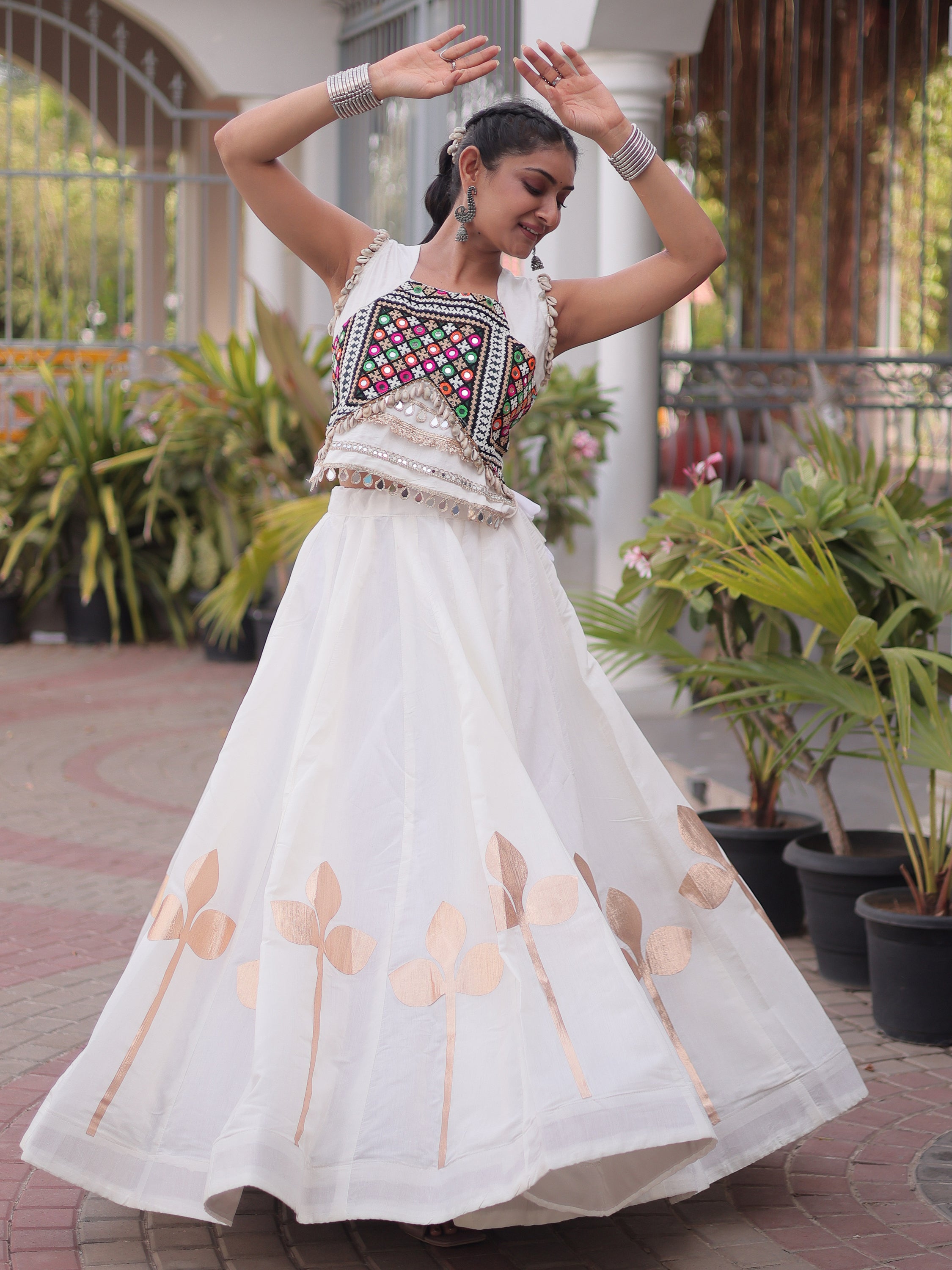 Amazeballs White Embroidered Silk Navratri Wear Lehenga Choli