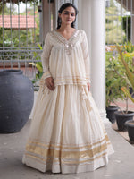 Alluring White Mirror Laced Navratri Wear Lehenga With Peplum Top